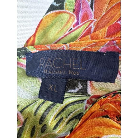Rachel Roy XL Tropical Floral Blouse Vibrant Colorful Resort Asymmetrical Hem - Picture 5 of 9